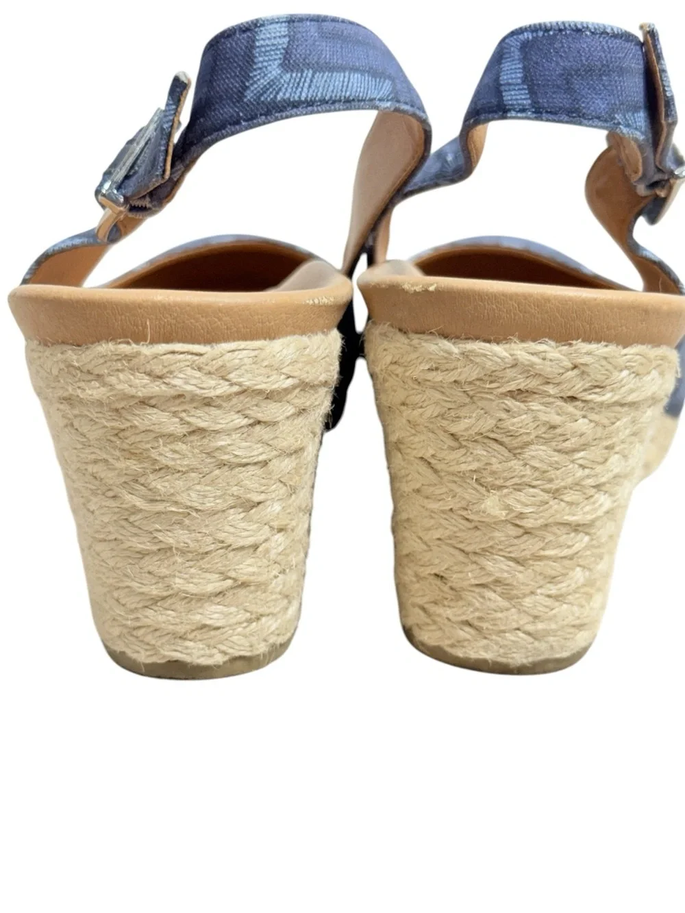 Vionic Coralina Slingback Espadrille Wedge Shoes Navy Blue Chevron Women Size 10